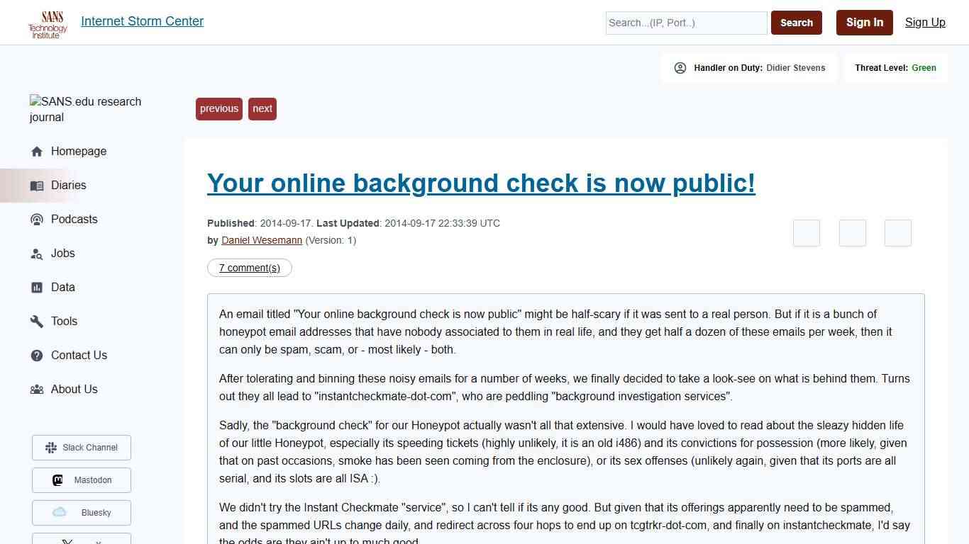 Your online background check is now public! - SANS ISC